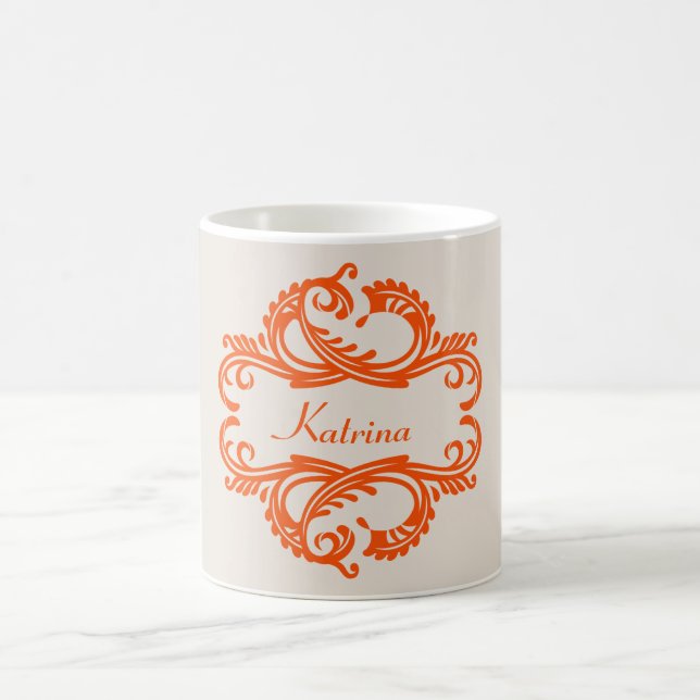 Orange Chic Damask Mug (Center)