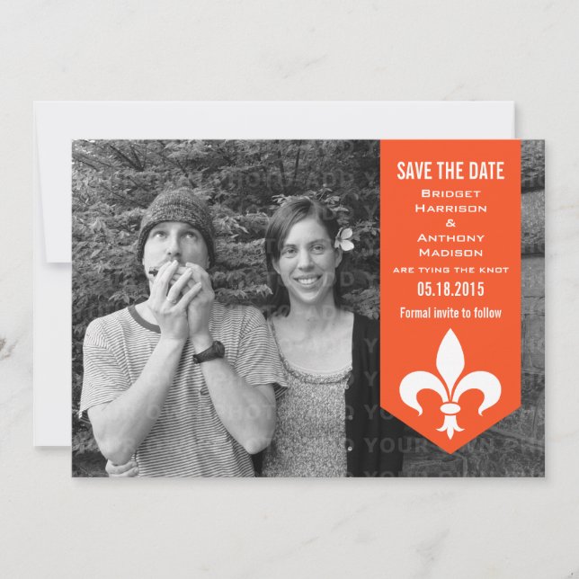 Orange Chic Flourish Banner Save the Date Invite (Front)