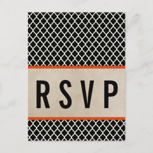Orange Chic Quatrefoil RSVP Postcard