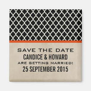 Orange Chic Quatrefoil Save the Date Magnet