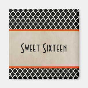 Orange Chic Quatrefoil Sweet 16 Magnet