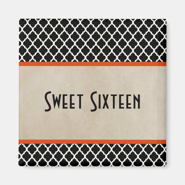 Orange Chic Quatrefoil Sweet 16 Magnet (Front)