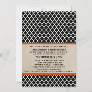 Orange Chic Quatrefoil Wedding Invite