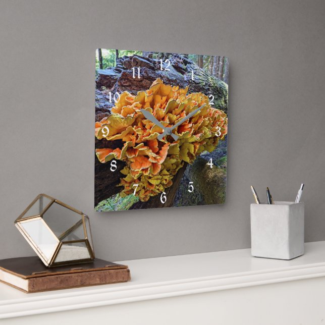 Orange Chicken of the Woods Mushroom Square Wall Clock (Office)