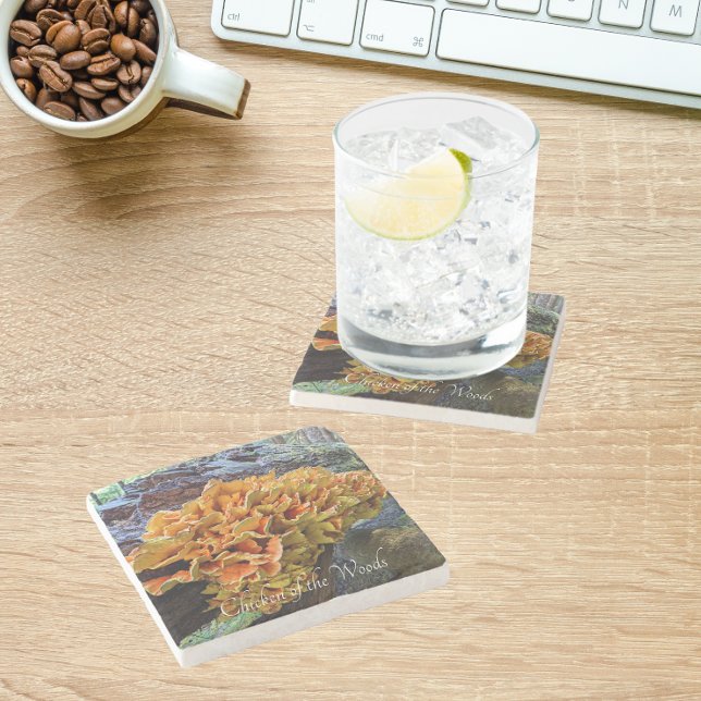 Orange Chicken of the Woods Mushroom Stone Coaster (In Situ)