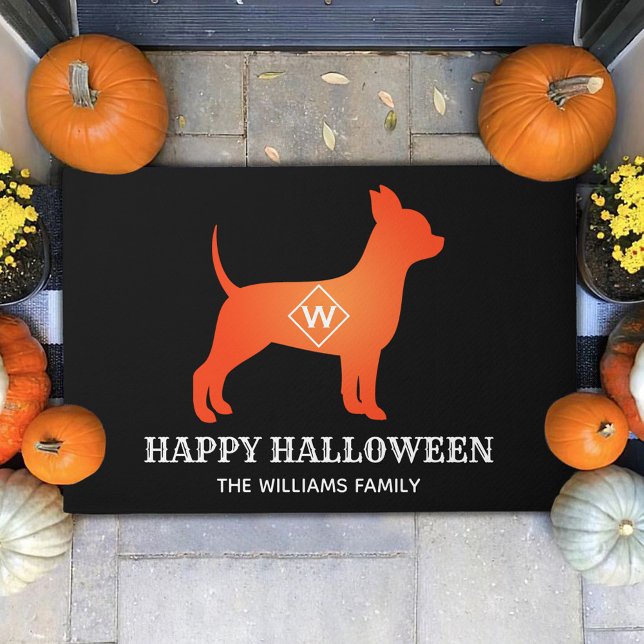 Orange Chihuahua Happy Halloween Family Name Doormat (Creator Uploaded)