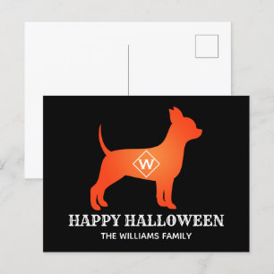 Orange Chihuahua Happy Halloween Family Name Holiday Postcard