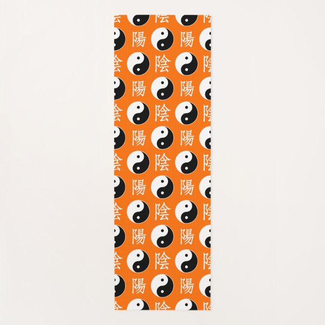 Orange Chinese Yin Yang Pattern Yoga Mat (Front)