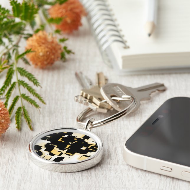Orange Chocolate Cake, geometric graphic Key Ring (Side)