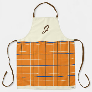 Orange Chocolate Cream Grid Boho Pattern Monogram Apron