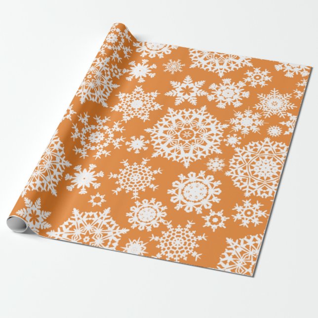 Orange Christmas Snowflake Pattern wrapping paper (Unrolled)