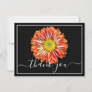 Orange Chrysanthemum Black Background Thank You Postcard