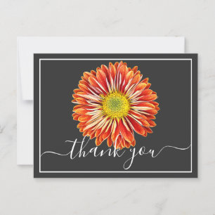 Orange Chrysanthemum Grey Background Thank You Postcard