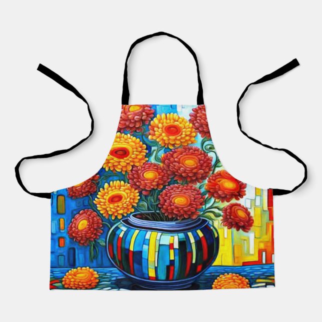 Orange Chrysanthemums in vase Apron (Front)
