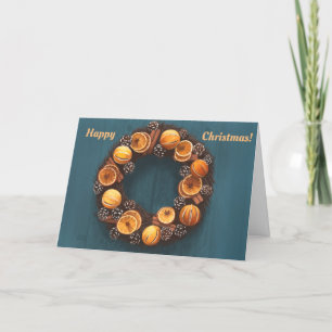 Orange, Cinnamon, Pine Cone, Anise Wreath Painting Holiday Card