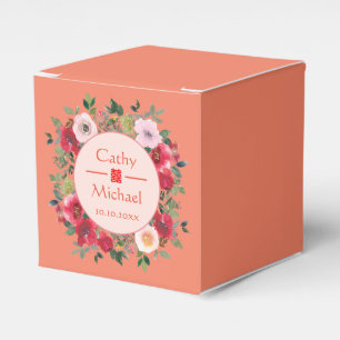 Orange circle floral wreath modern Chinese wedding Favour Box