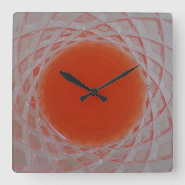 Orange circle inside crystal glass square wall clock (Front)