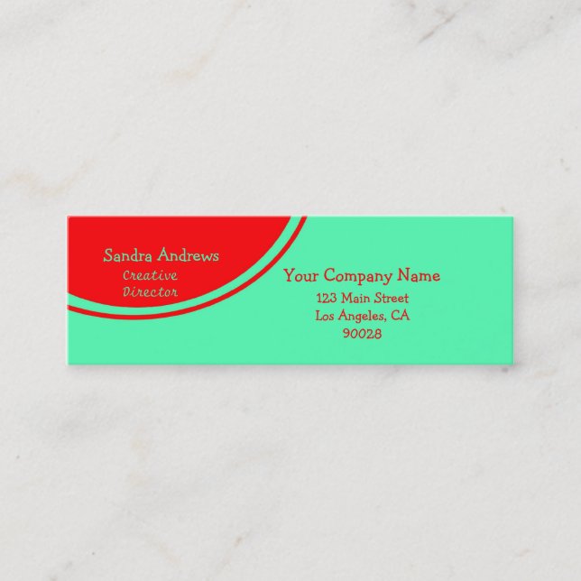 Orange Circle Light Turquoise Mini Business Card (Front)