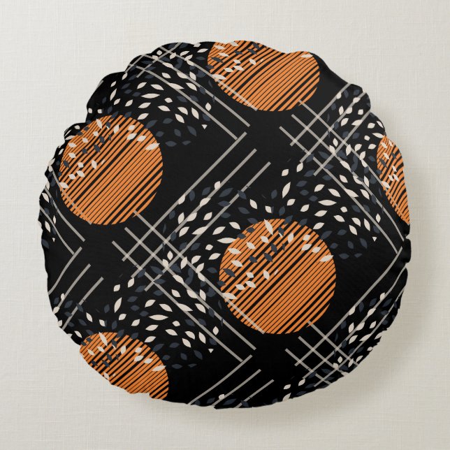 Orange Circles Abstract Vintage Pattern Round Cushion (Front)
