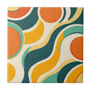 Orange Circles and Colour Streams Ceramic Tile