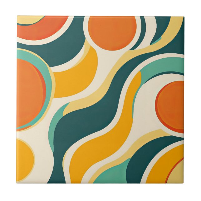 Orange Circles and Colour Streams Ceramic Tile (Front)