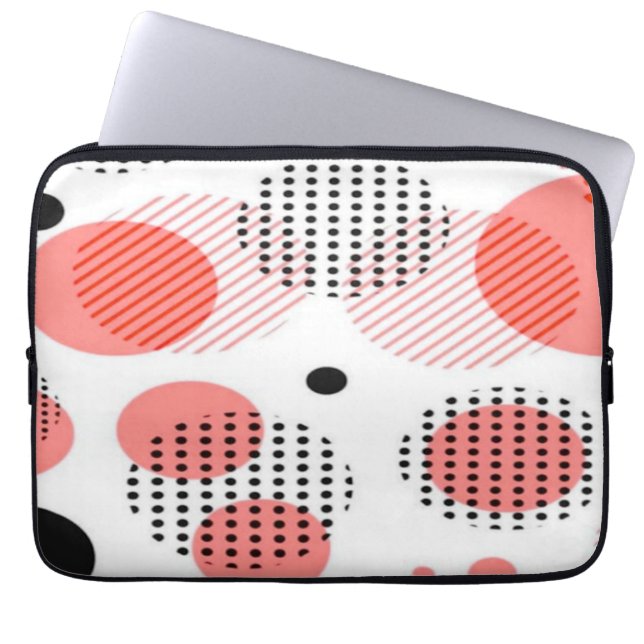 Orange Circles with Black Polka Dots pattern Laptop Sleeve (Front)