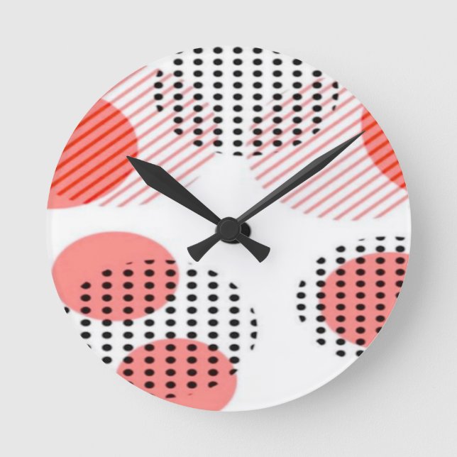Orange Circles with Black Polka Dots pattern Round Clock (Front)