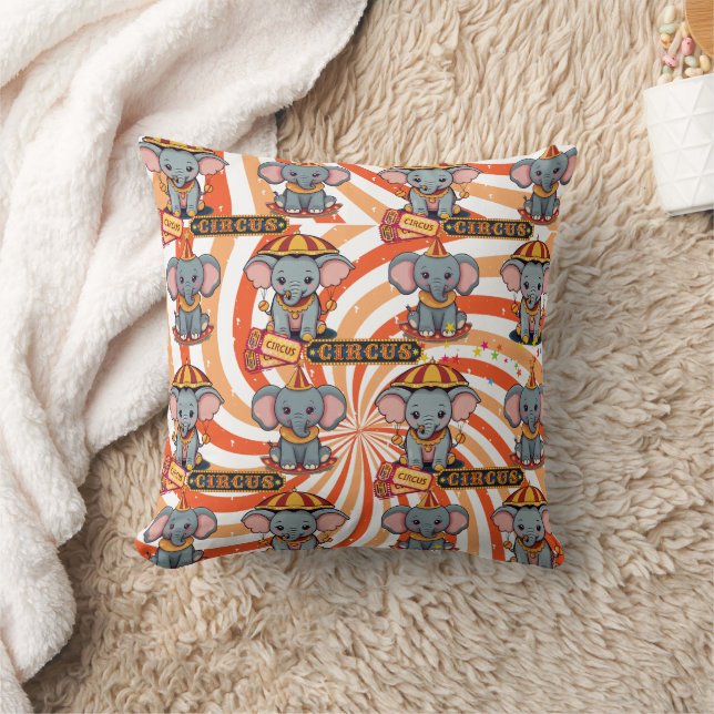 Orange Circus Elephant Print Cushion (Blanket)