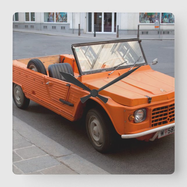 Orange Citroen Mehari Square Wall Clock (Front)