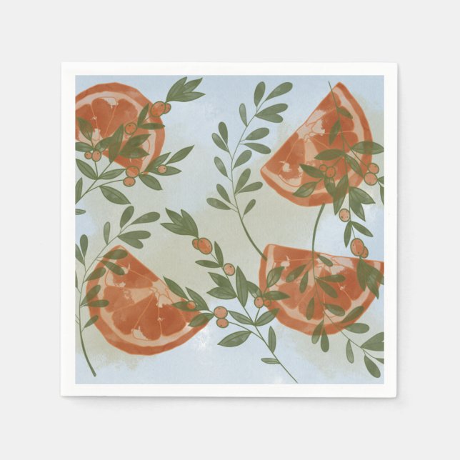 Orange Citrus and Greenery Napkin (Front)
