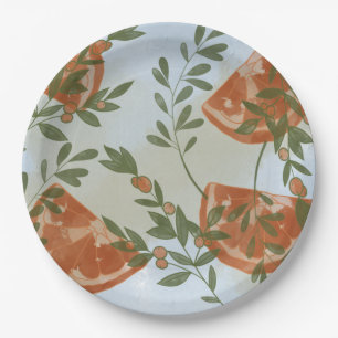 Orange Citrus and Greenery Paper Plate