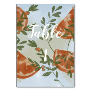Orange Citrus and Greenery Table Number