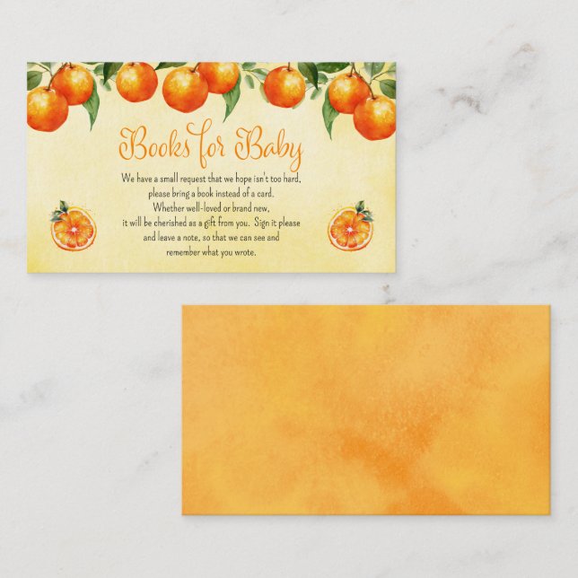 Orange Citrus Baby Shower Fruit Books for Baby Enclosure Card (Front/Back)