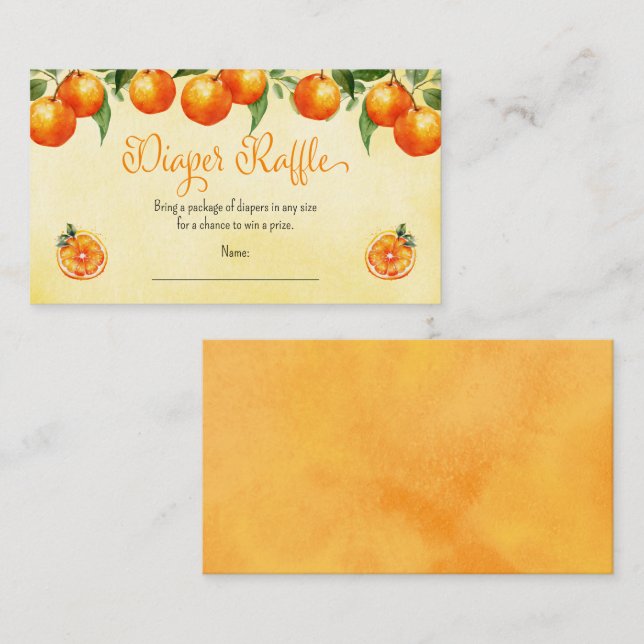 Orange Citrus Baby Shower Fruit Diaper Raffle Enclosure Card (Front/Back)