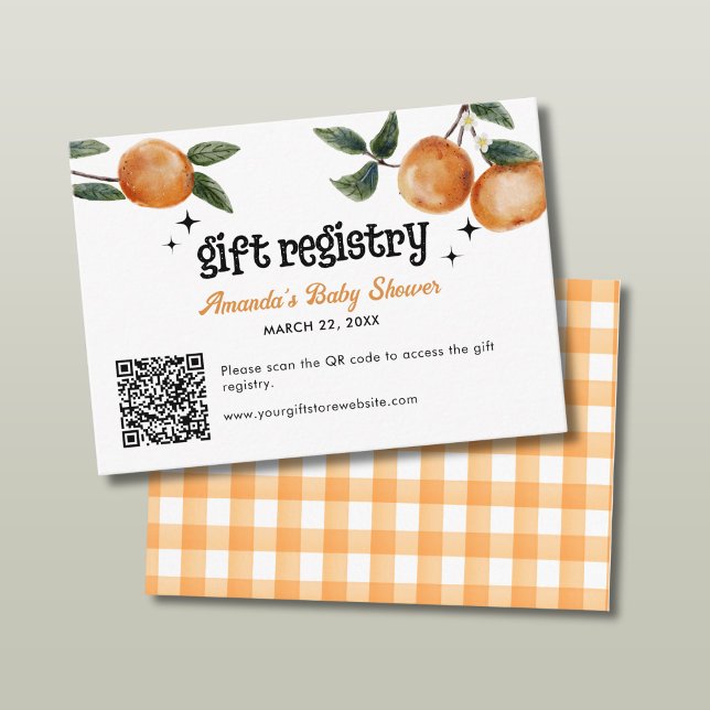 Orange Citrus Baby Shower Gift Registry QR Code Enclosure Card (Creator Uploaded)