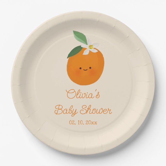Orange Citrus Baby Shower Paper Plate (Front)