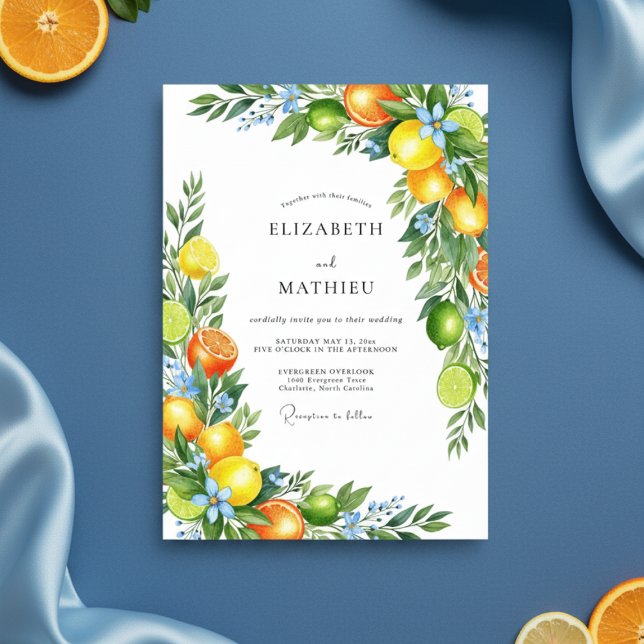 Orange Citrus Bloom Romance Wedding Invitation (Creator Uploaded)