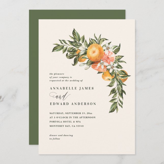 Orange citrus blossom watercolor botanical wedding (Front/Back)