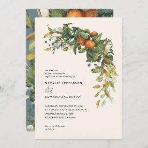 Orange citrus blue watercolor botanical wedding