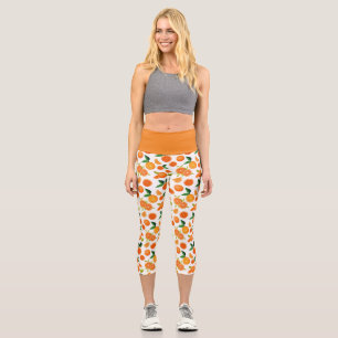 Orange Citrus Botanical Pattern Capri Leggings
