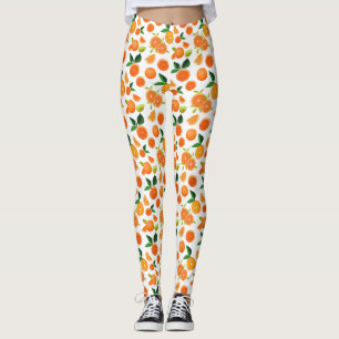 Orange Citrus Botanical Pattern Leggings