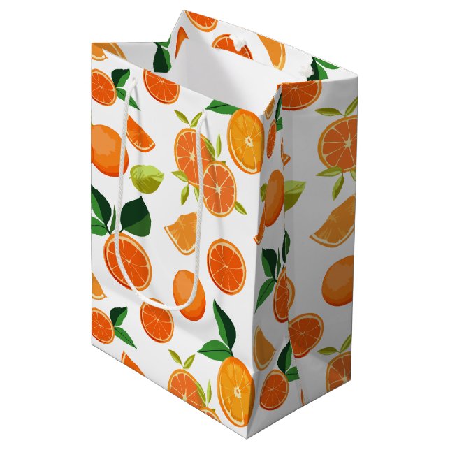 Orange Citrus Botanical Pattern  Medium Gift Bag (Front Angled)