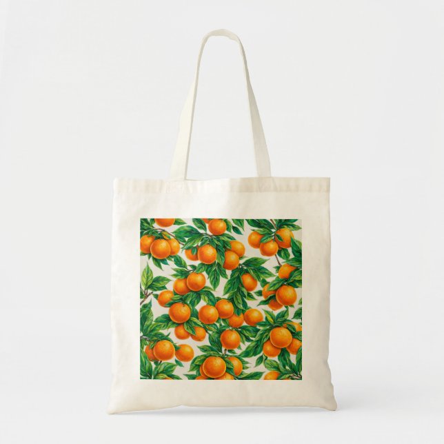 Orange Citrus Botanical Pattern Tote Bag (Front)