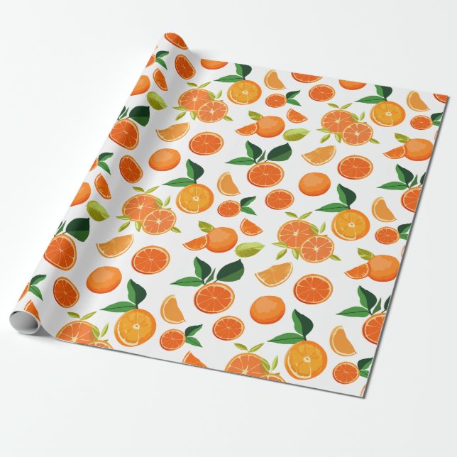 Orange Citrus Botanical Pattern  Wrapping Paper (Unrolled)