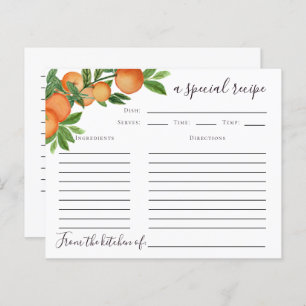 Orange Citrus Bridal Shower Recipe Card