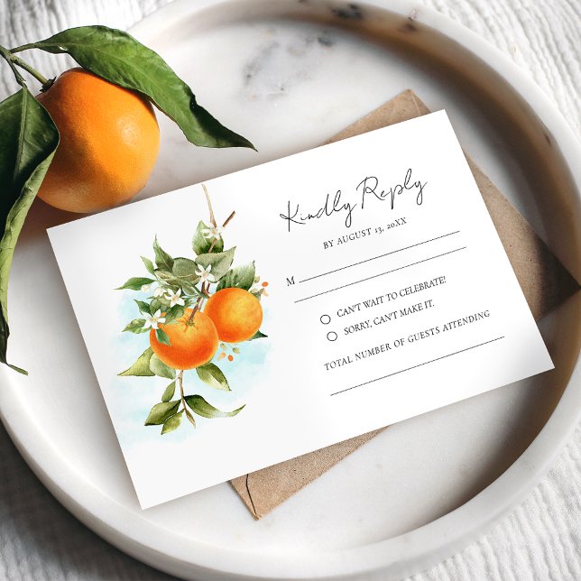 Orange Citrus Calligraphy Wedding RSVP Card (Creator Uploaded)
