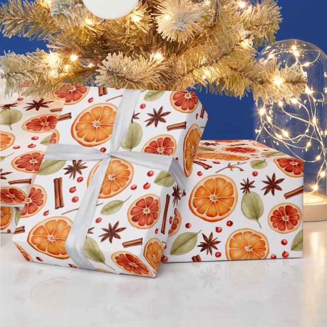 Orange Citrus Cinnamon Holiday Pattern Wrapping Paper (Holidays)