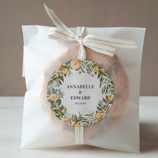 Orange citrus elegant modern minimal wedding classic round sticker (Creator Uploaded)