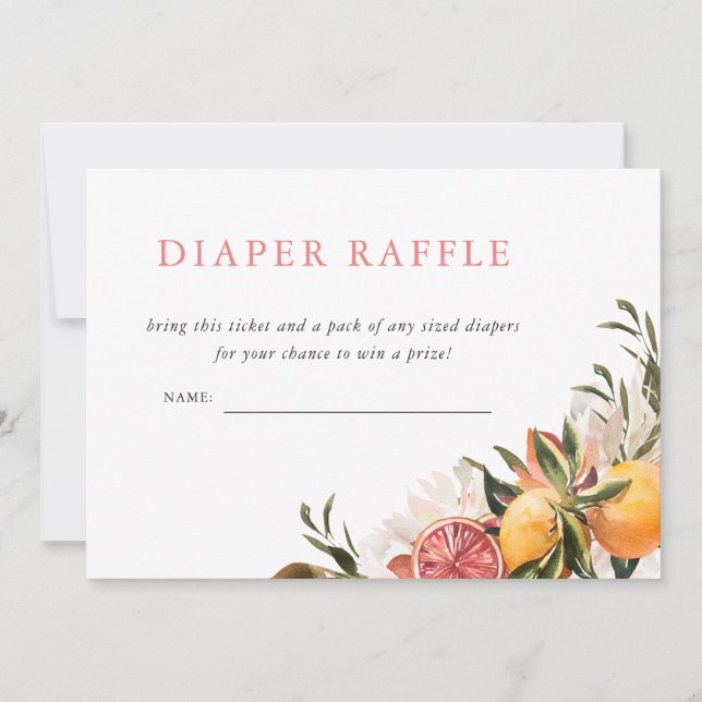 Orange Citrus Floral Botanical | Diaper Raffle  Invitation (Front)
