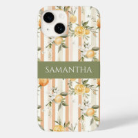 Orange Citrus Floral Peach Stripe Name
